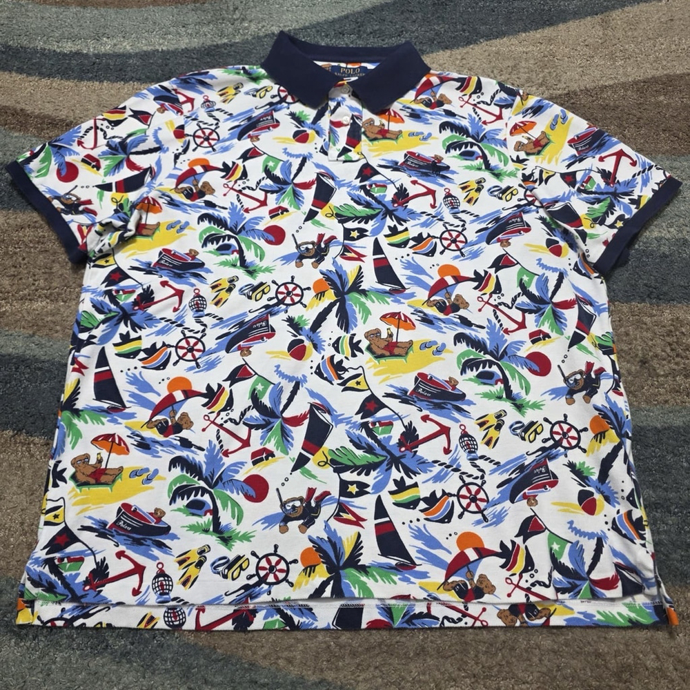 Polo Ralph Lauren Bear Nautical All-Over Beach Print Polo Shirt Men’s XL - Picture 2 of 14